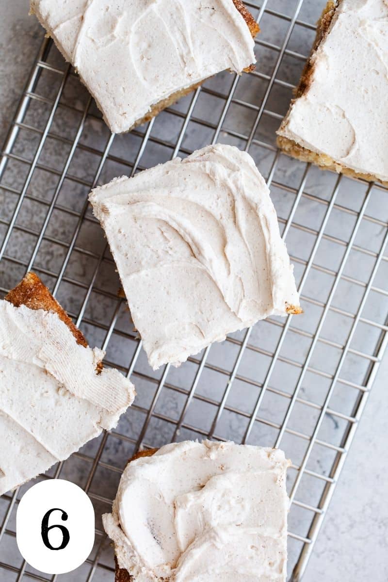 Sliced of frosted snickerdoodle bars. 