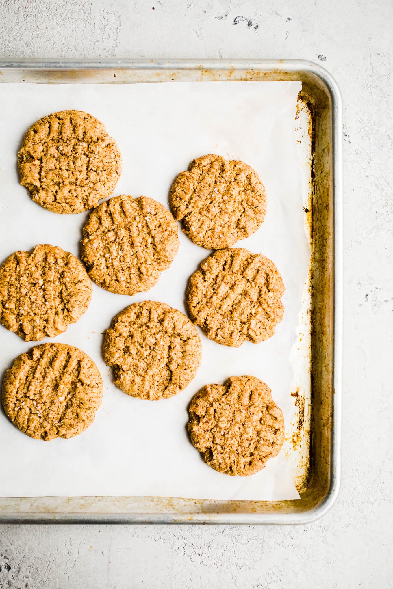 Baked cookies on a baking sheet.