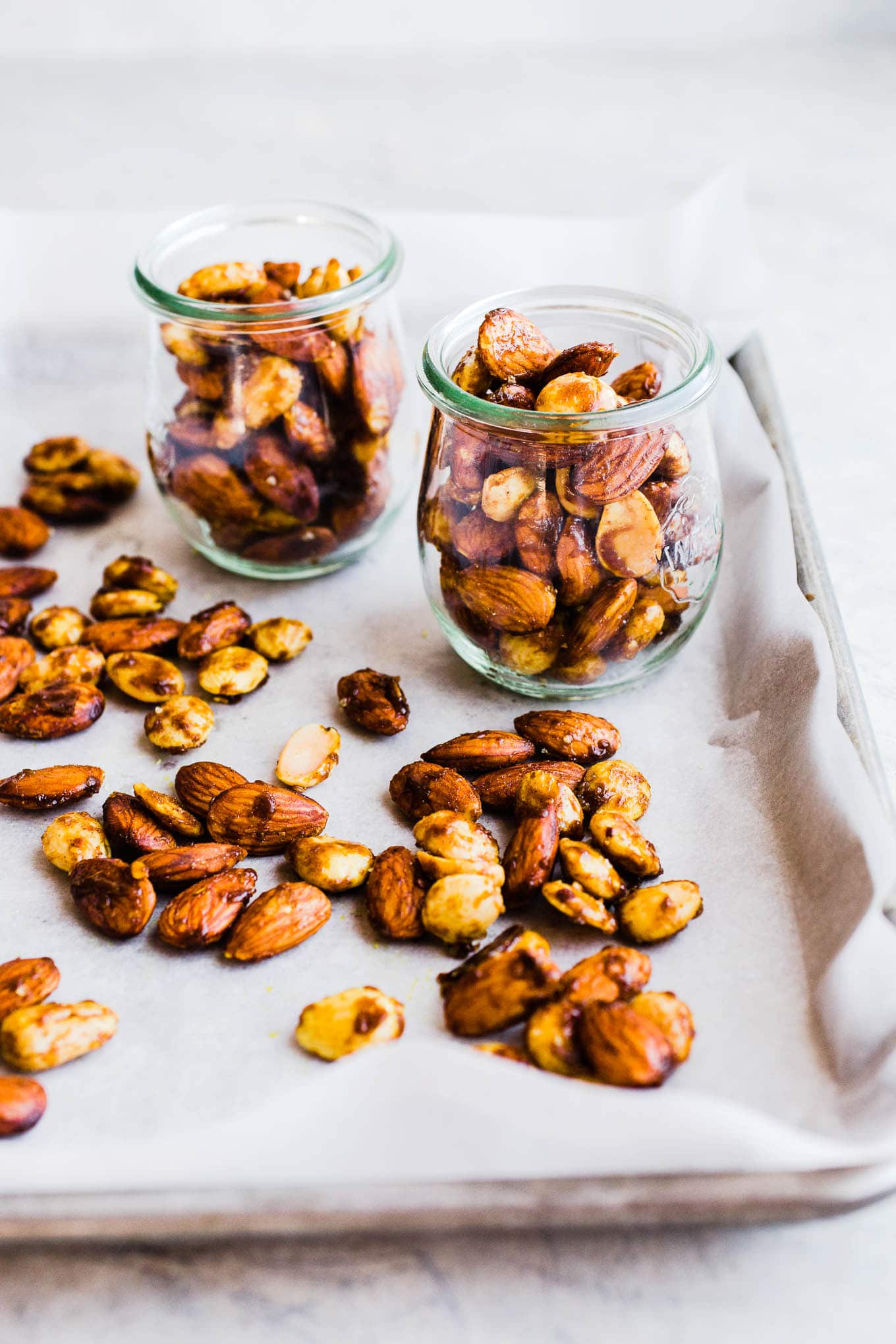 curried roasted almonds in jars