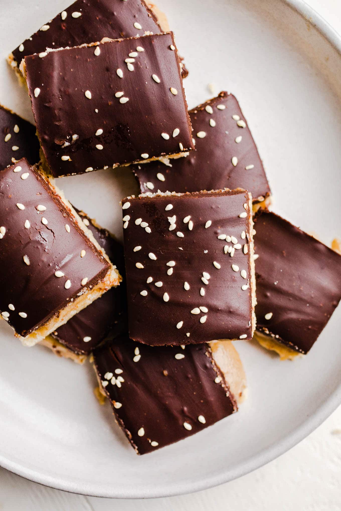 Tahini millionaire bars on plate