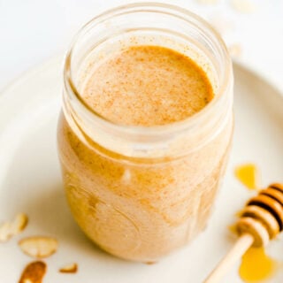 roasted almond butter in jar