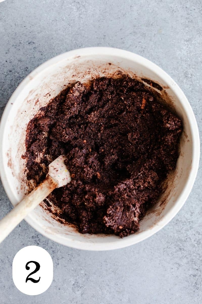 Chocolate dough in a mixing bowl. 