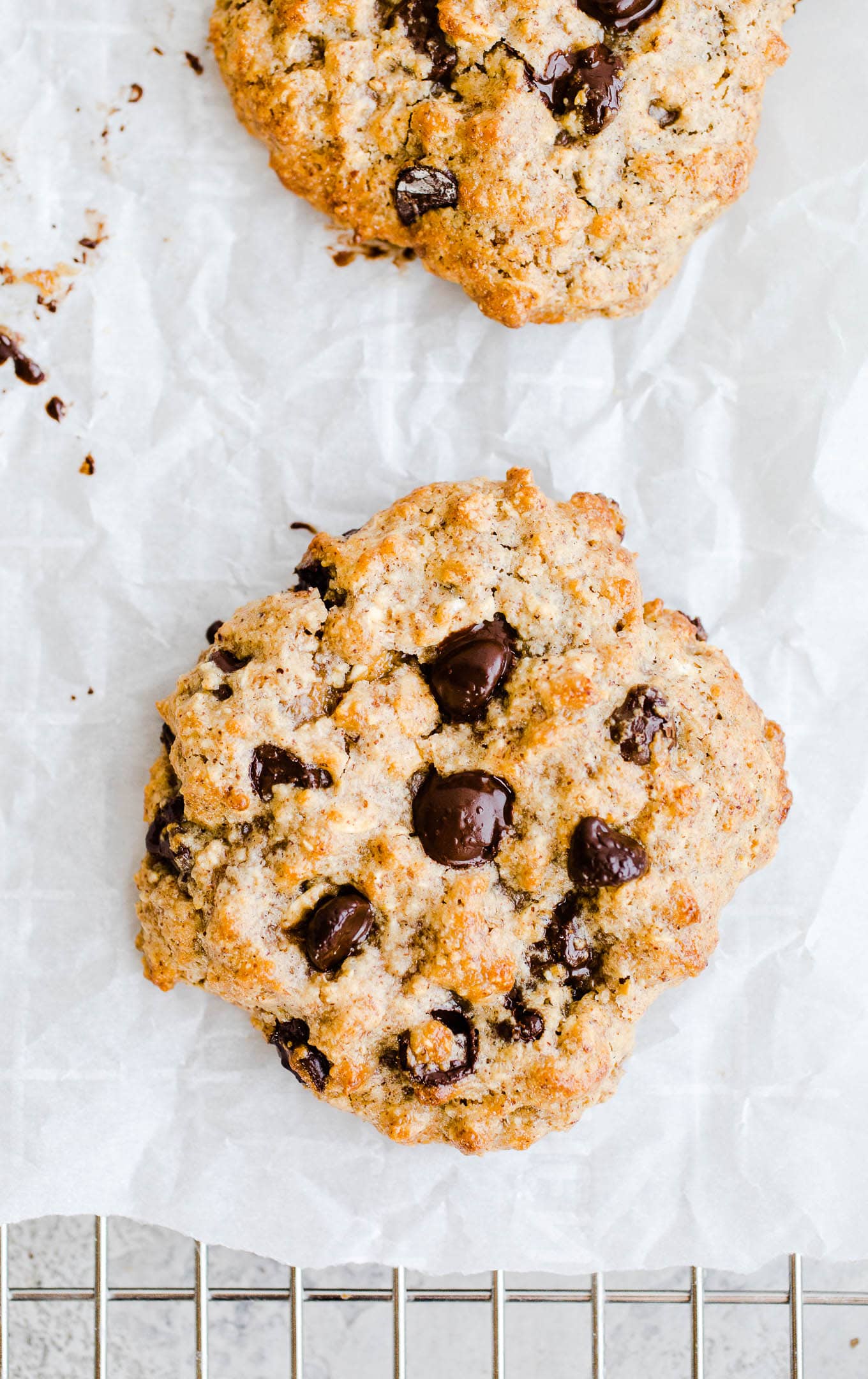 chocolate chip cookies on parchment paper