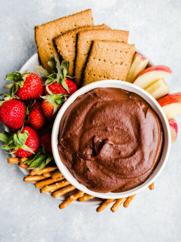 Chocolate hummus in a bowl.