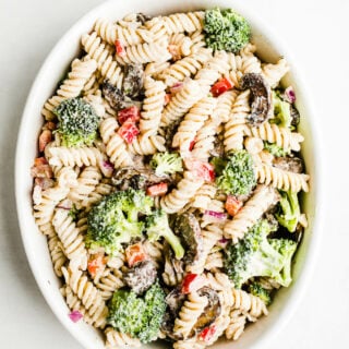 gluten-free ranch pasta salad in white bowl