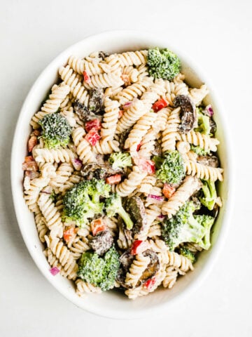 gluten-free ranch pasta salad in white bowl