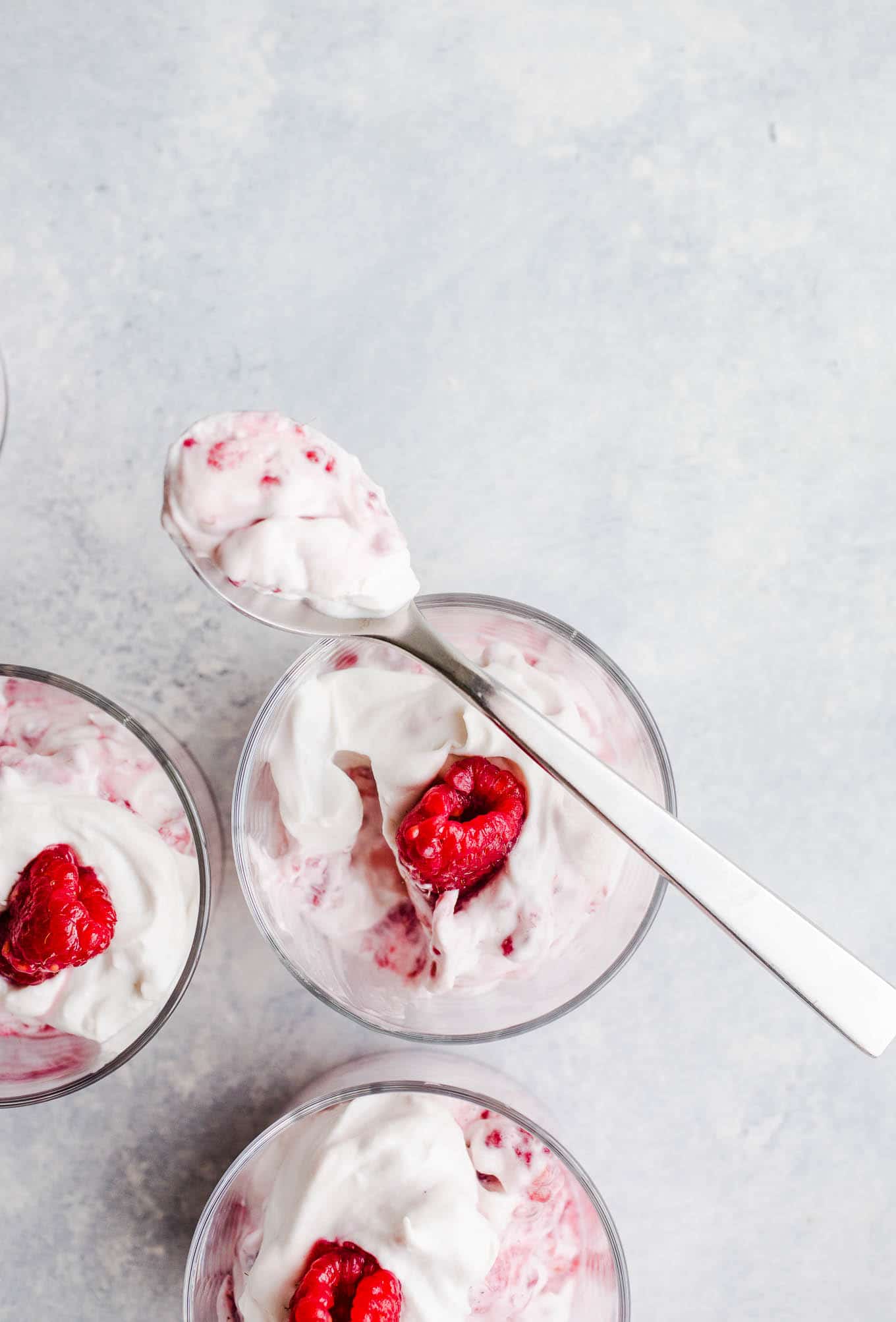Raspberry fools with spoon
