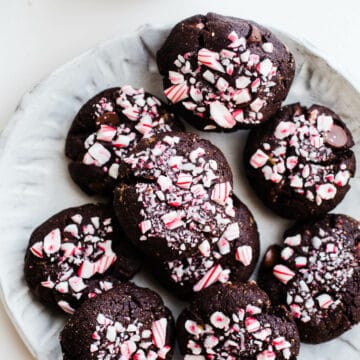chocolate peppermint cookies on a white plate