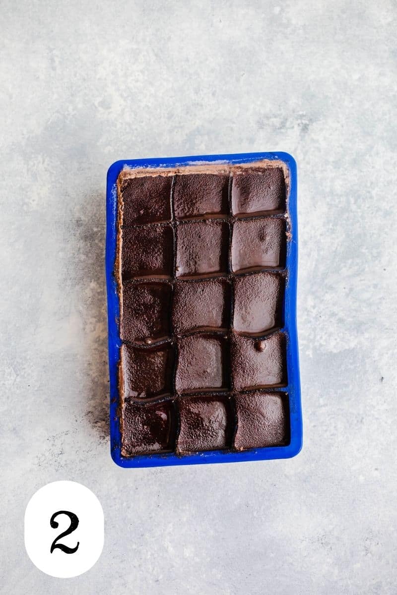 Cocoa mixture in an ice cube tray.