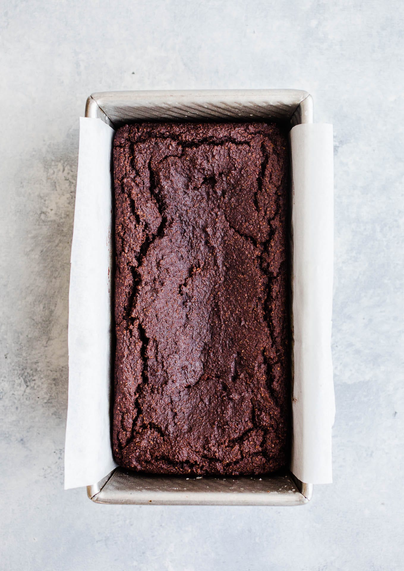chocolate loaf cake in pan