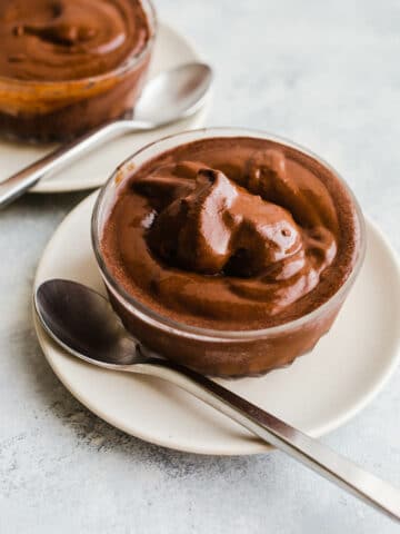 Chocolatey sorbet in a glass cup.