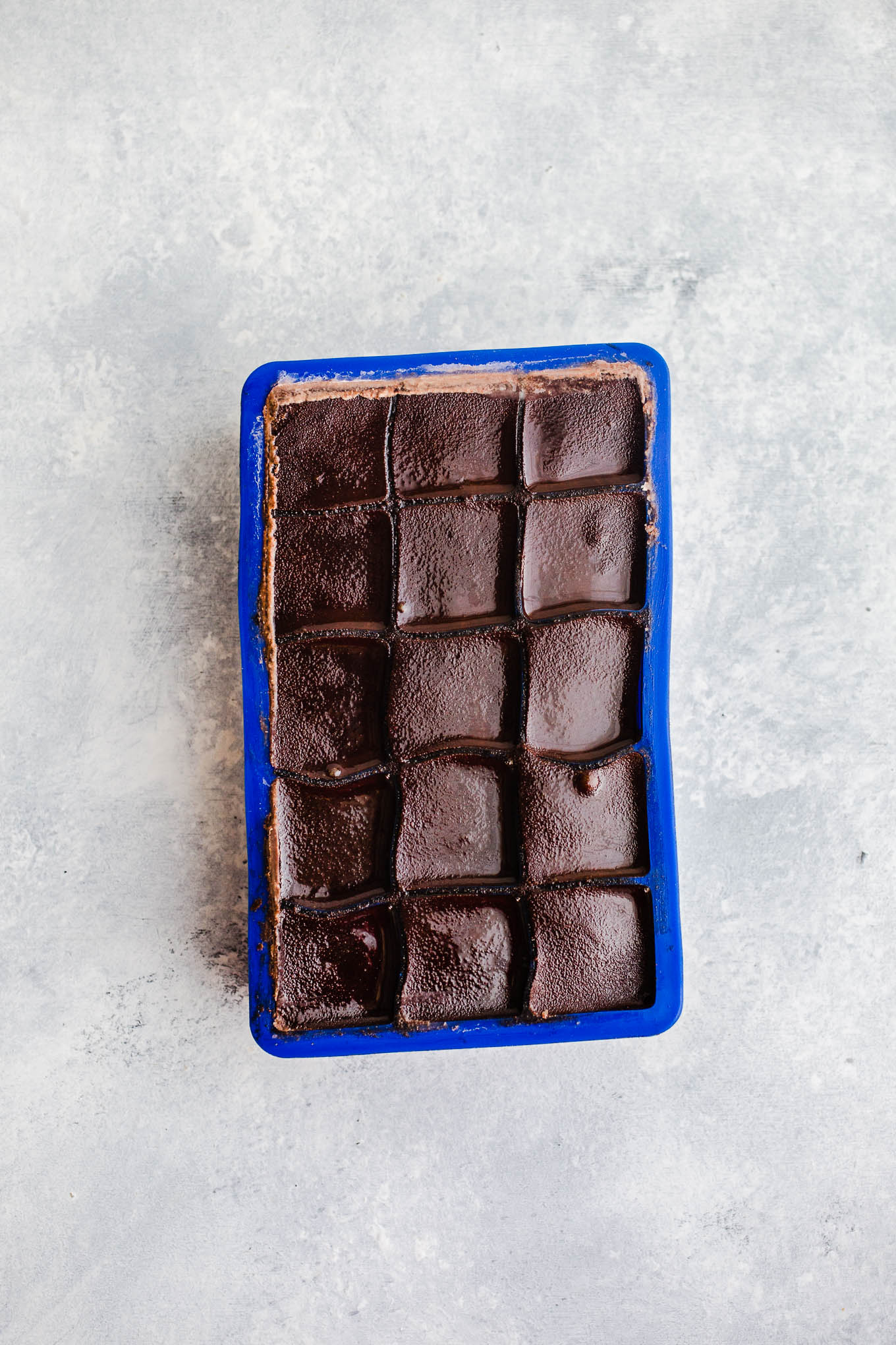 chocolate sorbet in an ice cube tray