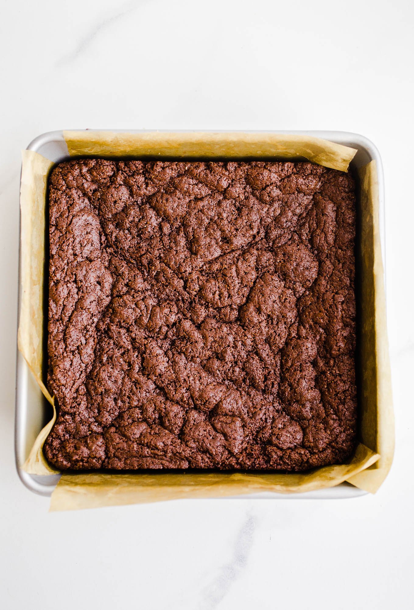 brownies in a metal pan.