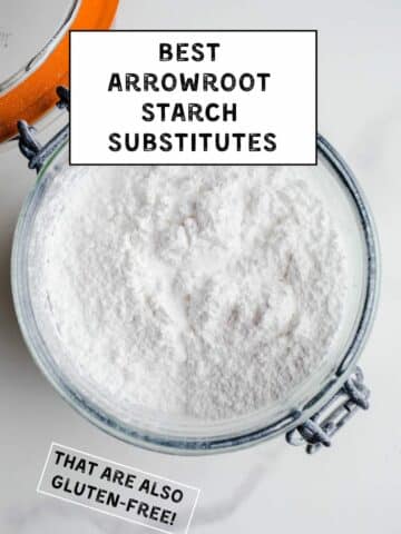 Arrowroot powder in a glass canister.