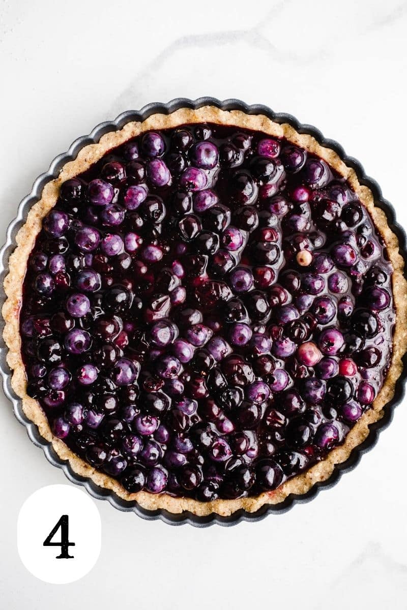 Blueberry mixture in an unbaked crust.