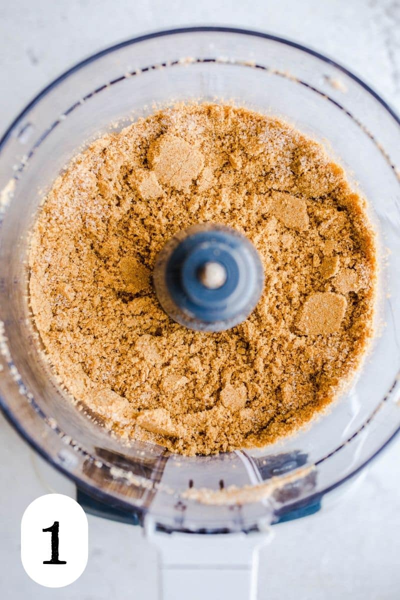 Cookie crumbs in a food processor. 