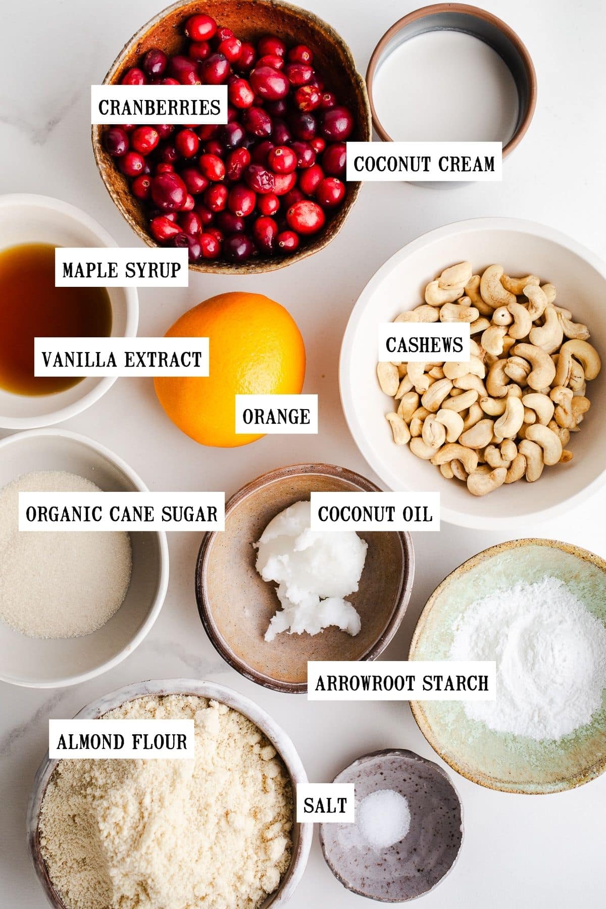 Ingredients to make a cranberry tart.