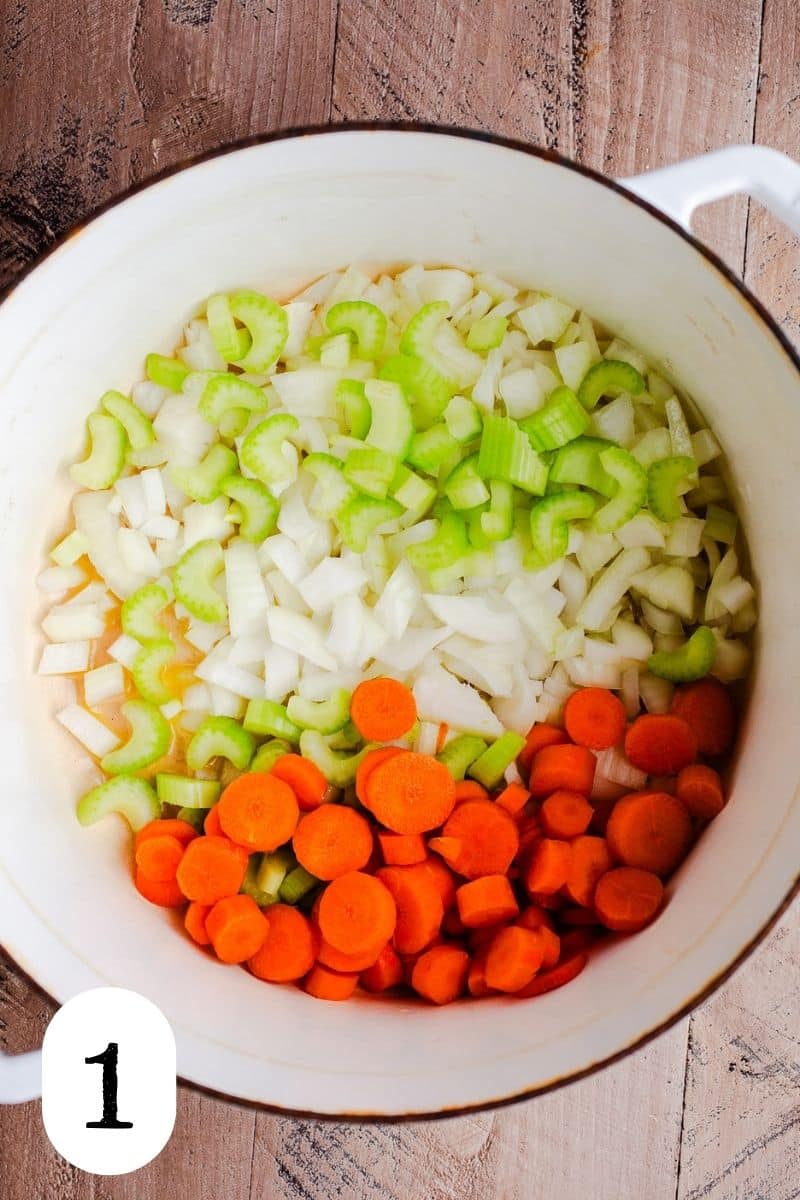 Carrots, celery, and onion in a large pot. 