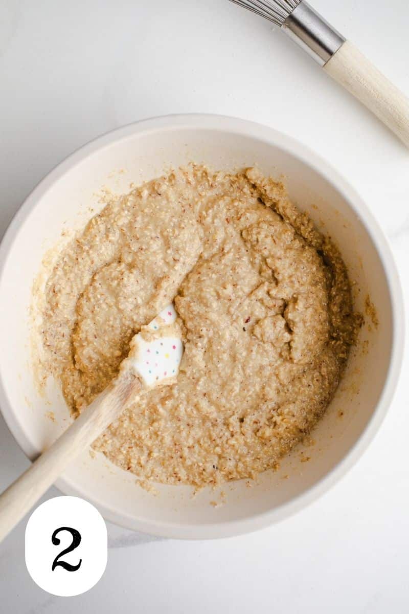 Oat flour batter in a mixing bowl.
