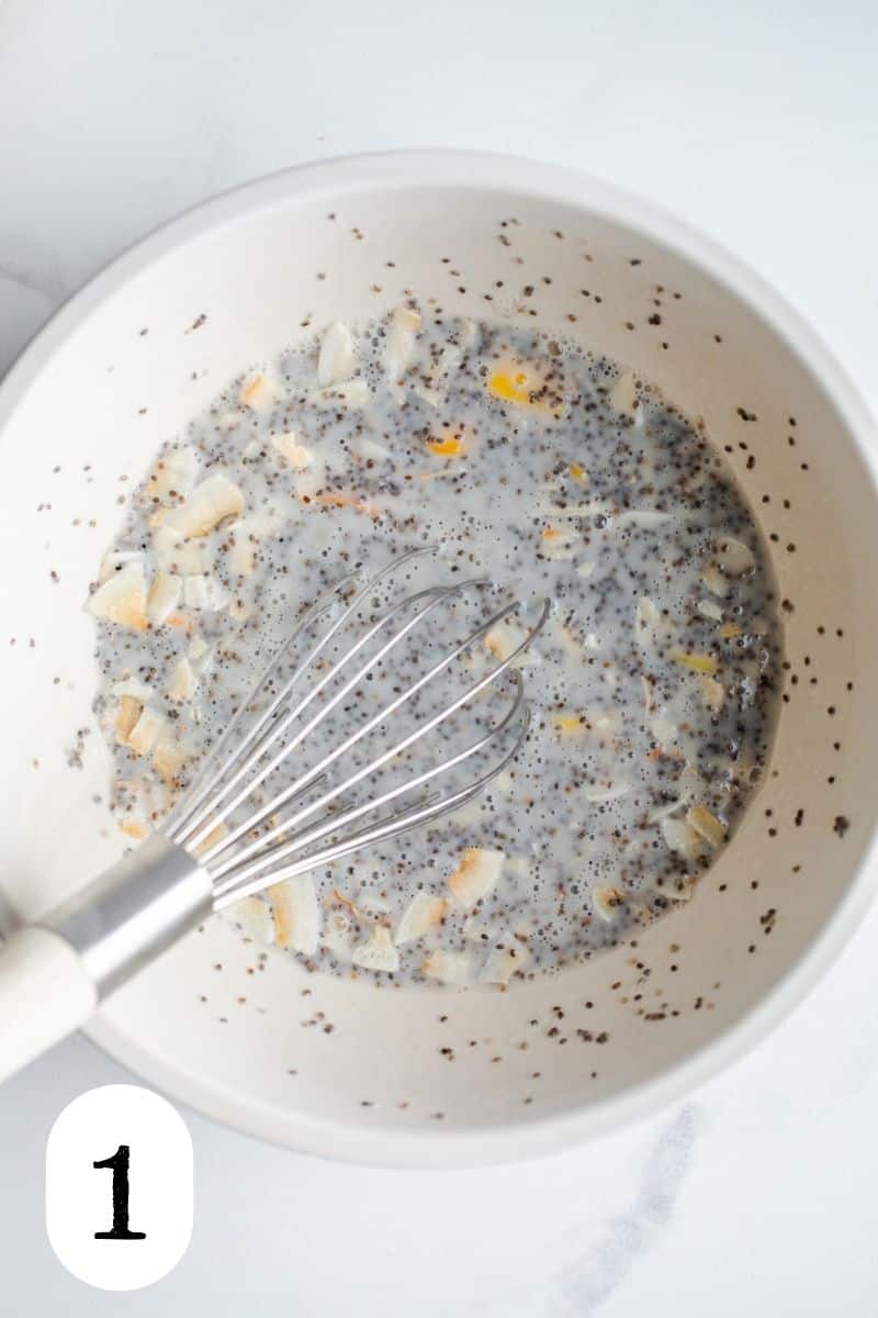 Chia seed pudding in a mixing bowl.