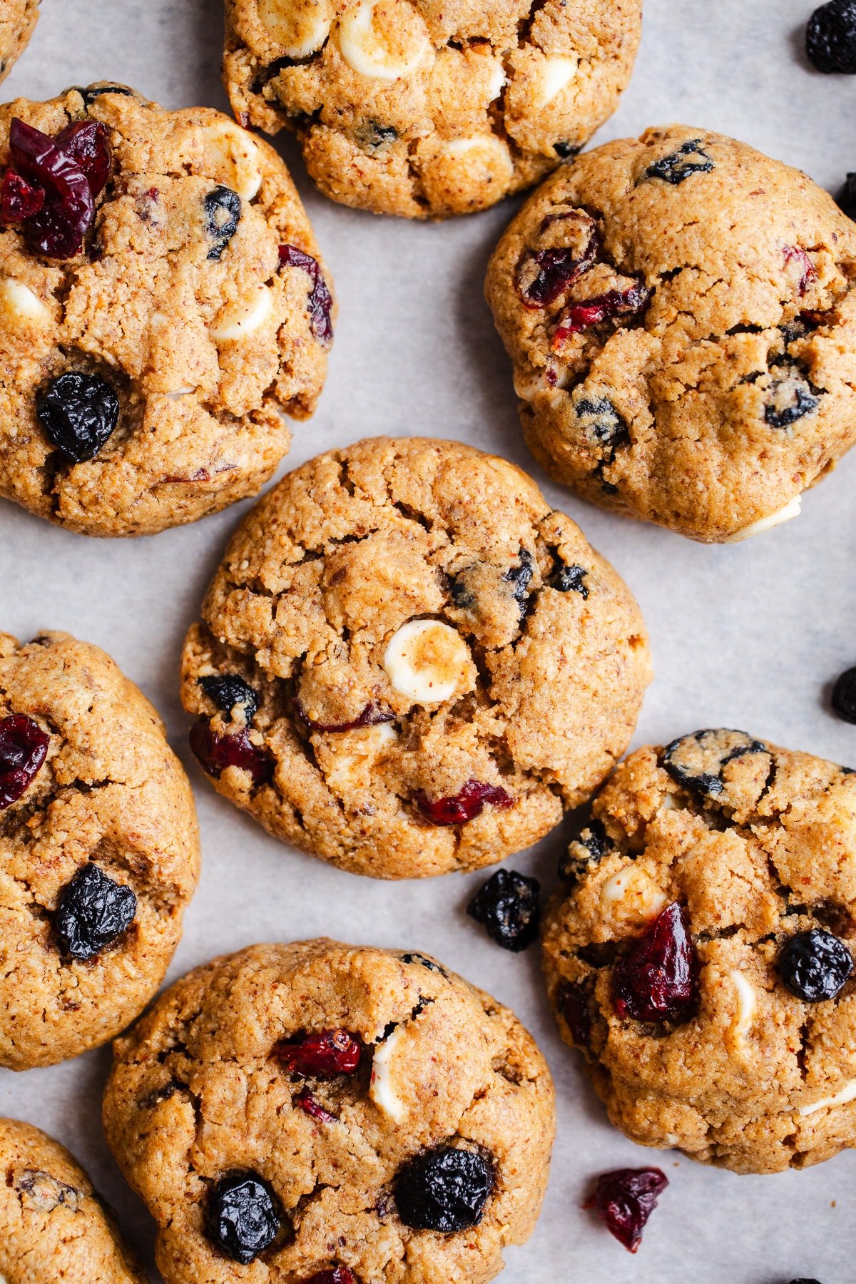 Cookies on parchment paper.