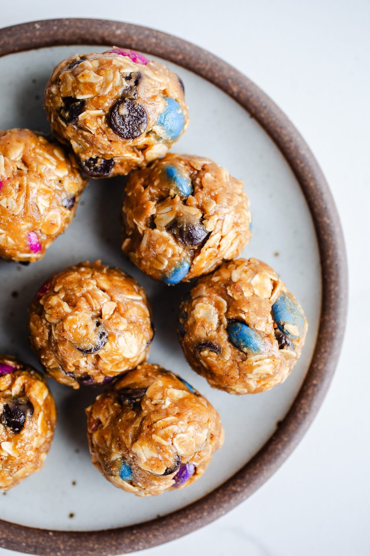 Peanut butter oat balls on a plate. 