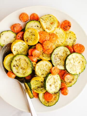 Roasted vegetables in a bowl.