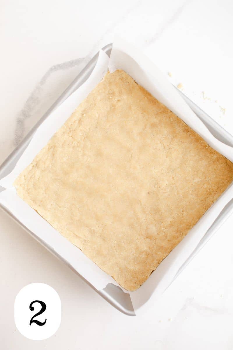 Almond flour crust in a pan.