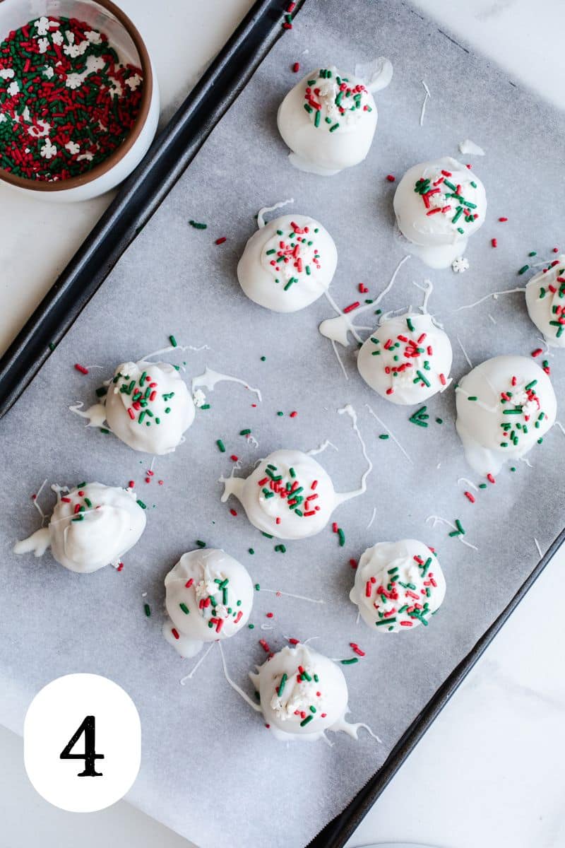 Sugar cookie balls coated in white chocolate. 