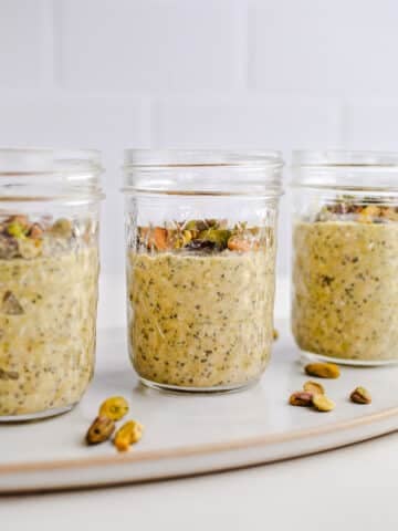 Three jars of pistachio oats.