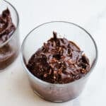 Chocolate mousse in a glass cup.
