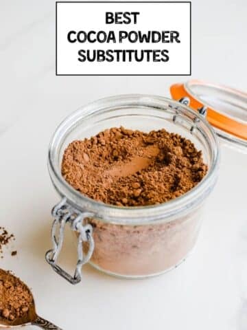 Cocoa powder in a glass container.