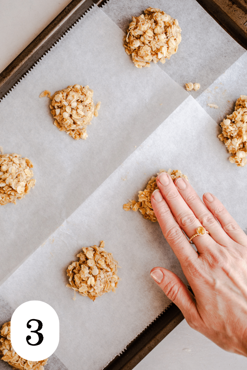 Cookie dough on a baking sheet.