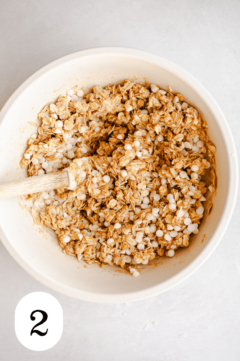 Cookie dough in a mixing bowl.