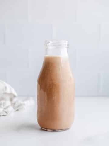 A bottle of homemade vegan Baileys.