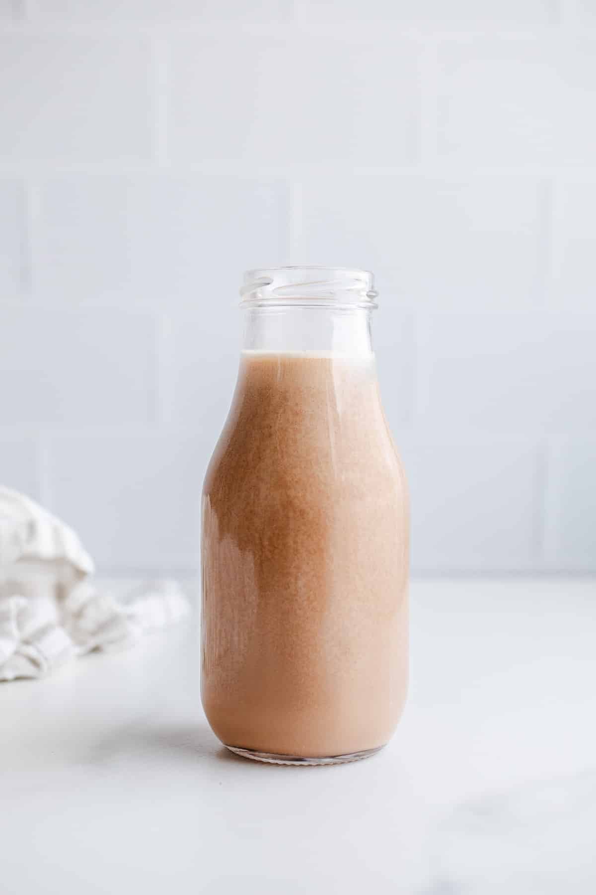 A bottle of homemade vegan Baileys.