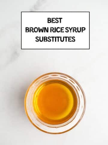 Brown rice syrup in a glass bowl.
