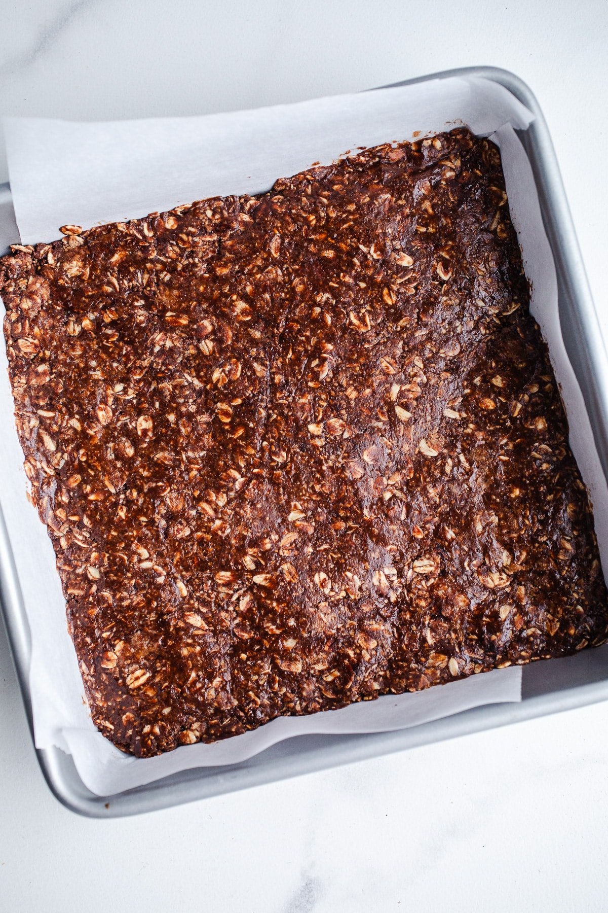 No bake bars in a baking pan.