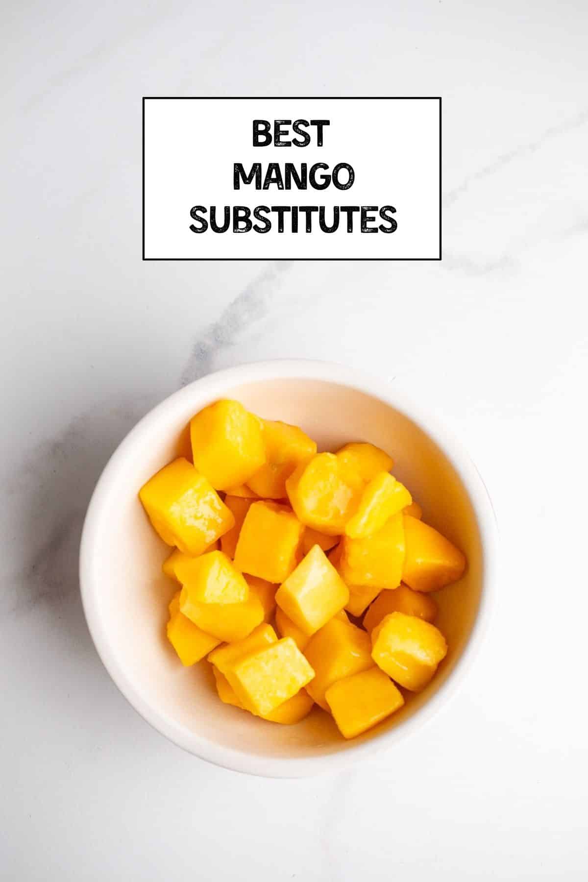Cubed mango in a bowl.