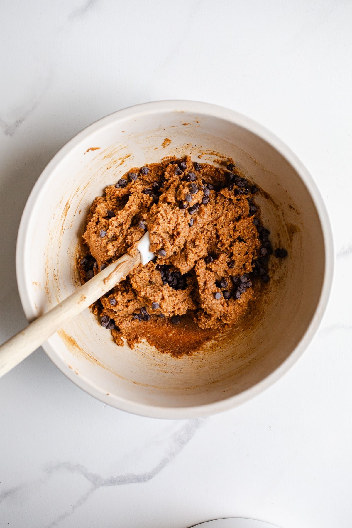 Protein bar dough with chocolate chips.