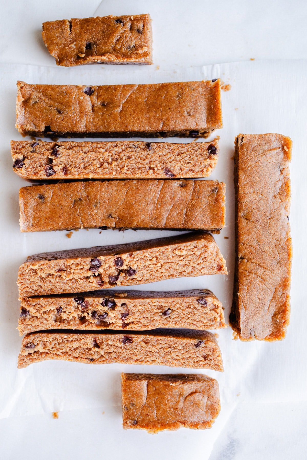 Protein bars on parchment paper.