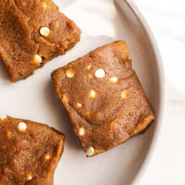 Pumpkin Protein Bars on a white plate.