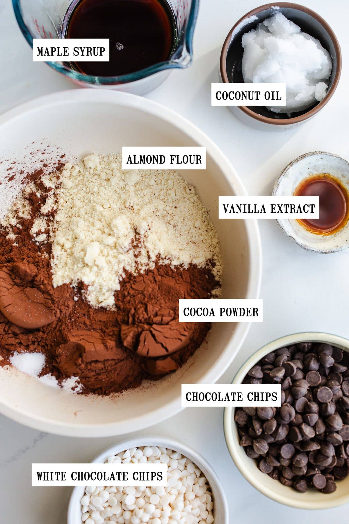 Ingredients in bowls to make cookies.