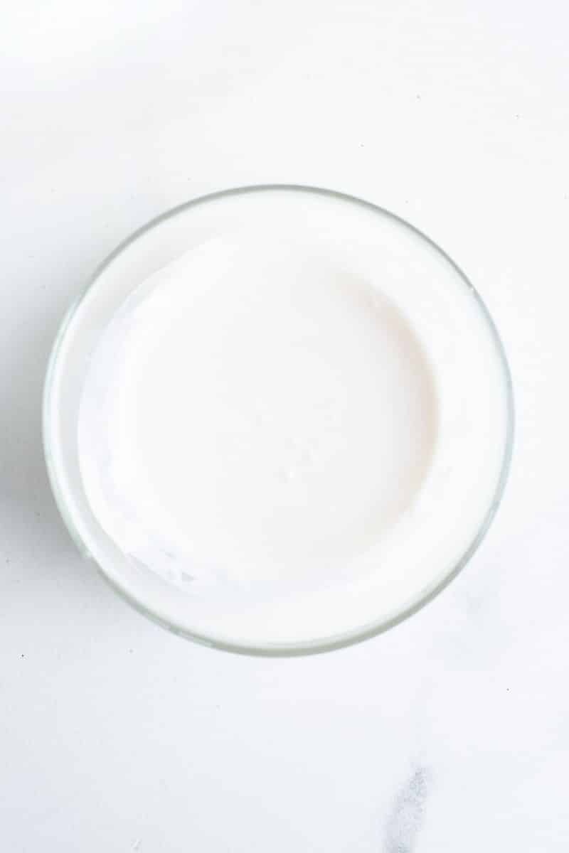 White chocolate in a bowl. 