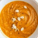 A bowl of acorn and pumpkin soup.