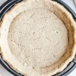 Baked pie crust in a pan.