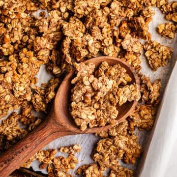 Granola in a baking pan.