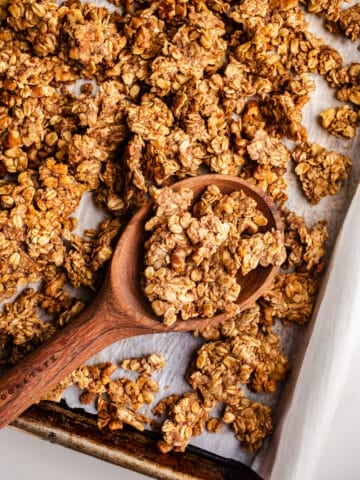 Granola in a baking pan.