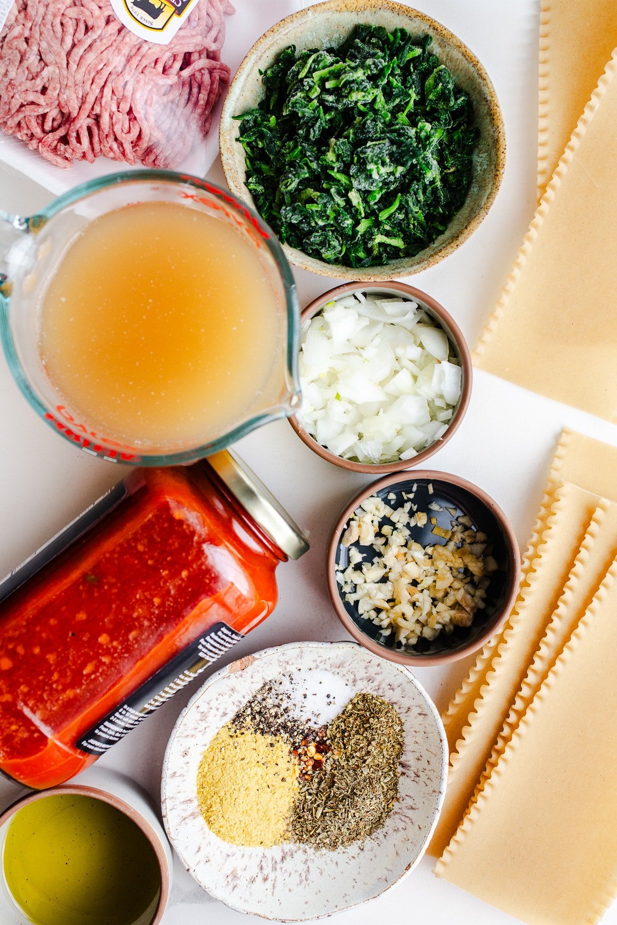 Ingredients to make lasagna soup. 