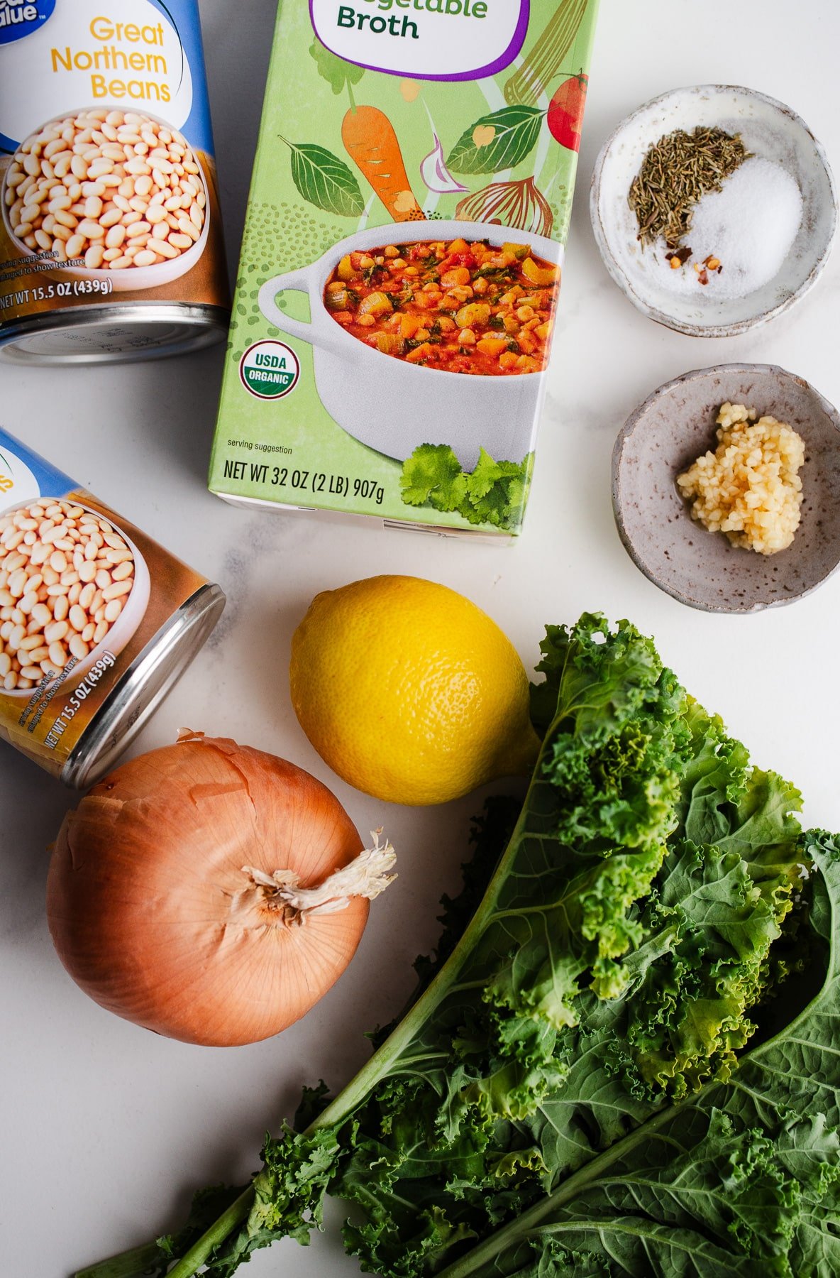 Ingredients to make lemon white bean soup.